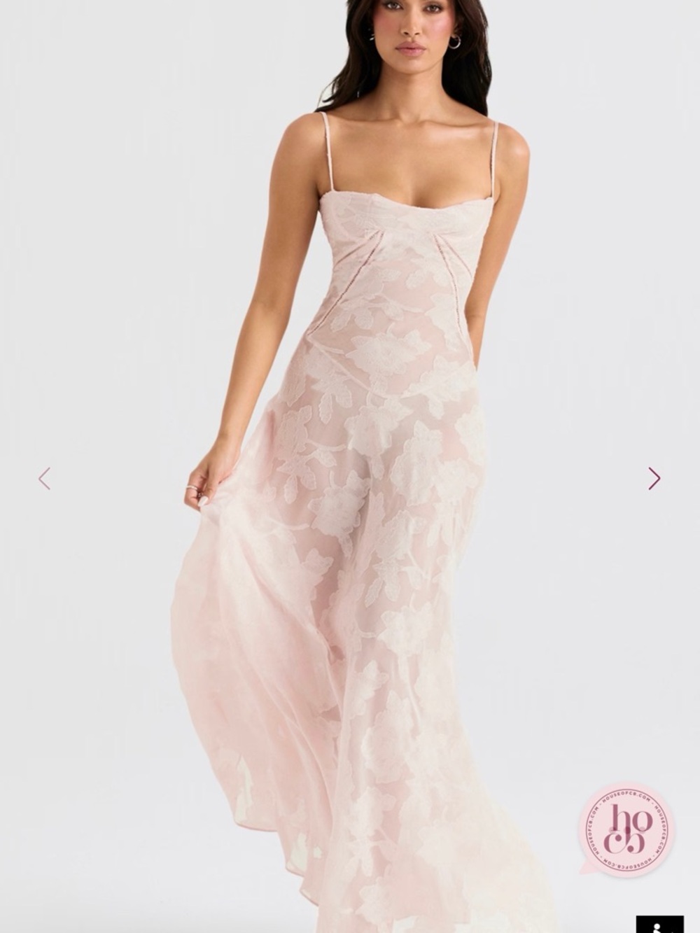 House of CB SEREN Soft Pink Floral LaceMaxi Dress